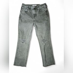 Cleo + Wolf Women’s High Rise Straight Jeans Size 27 Green Distressed Raw Hem 26